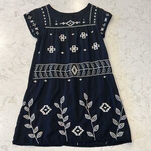 3J Johnny Was Workshop Black Tunic Dress with White Embroidery Boho Gothcore XS
